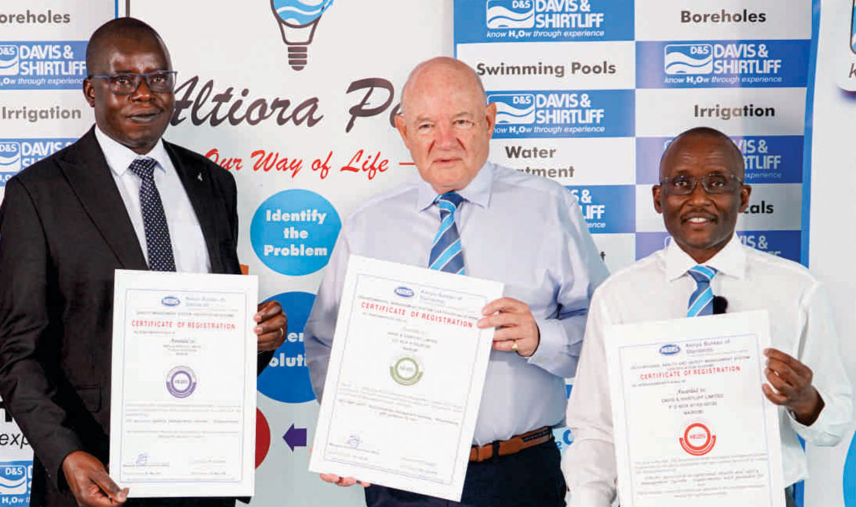 Davis & Shirtliff Led by Chairman Alec Davis and CEO George Mbugua recieved an IMS certificate from the Kenya Bureau of Standards