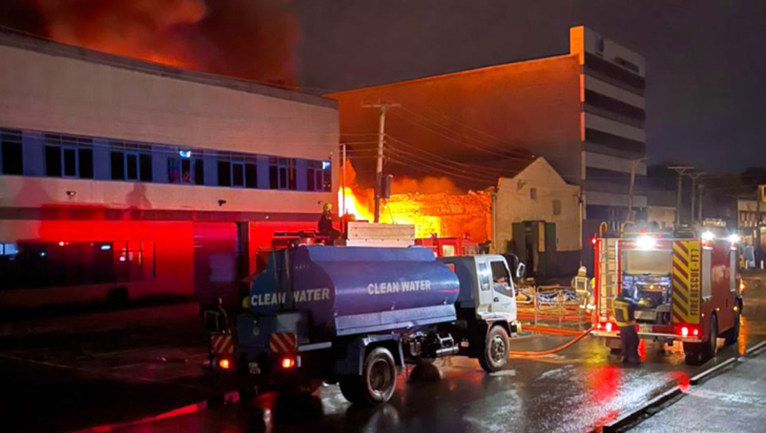 D&S Head Office on Dundori Road is pictured as fire fighters bring the neighbouring blaze under control.